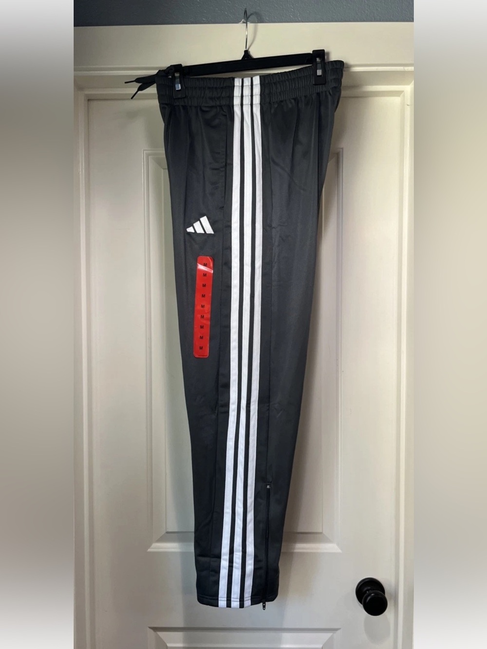 Mens Medium Adidas 3 Stripe Tricot Track Jacket And Pant Gray White Set Suit New - Picture 11 of 16